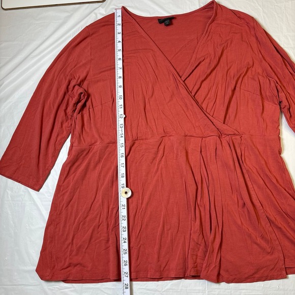 J. Jill Wearever Terracotta Red Faux Wrap V-Neck 3/4 Sleeve Top 2X Y2K Babydoll - Picture 2 of 8